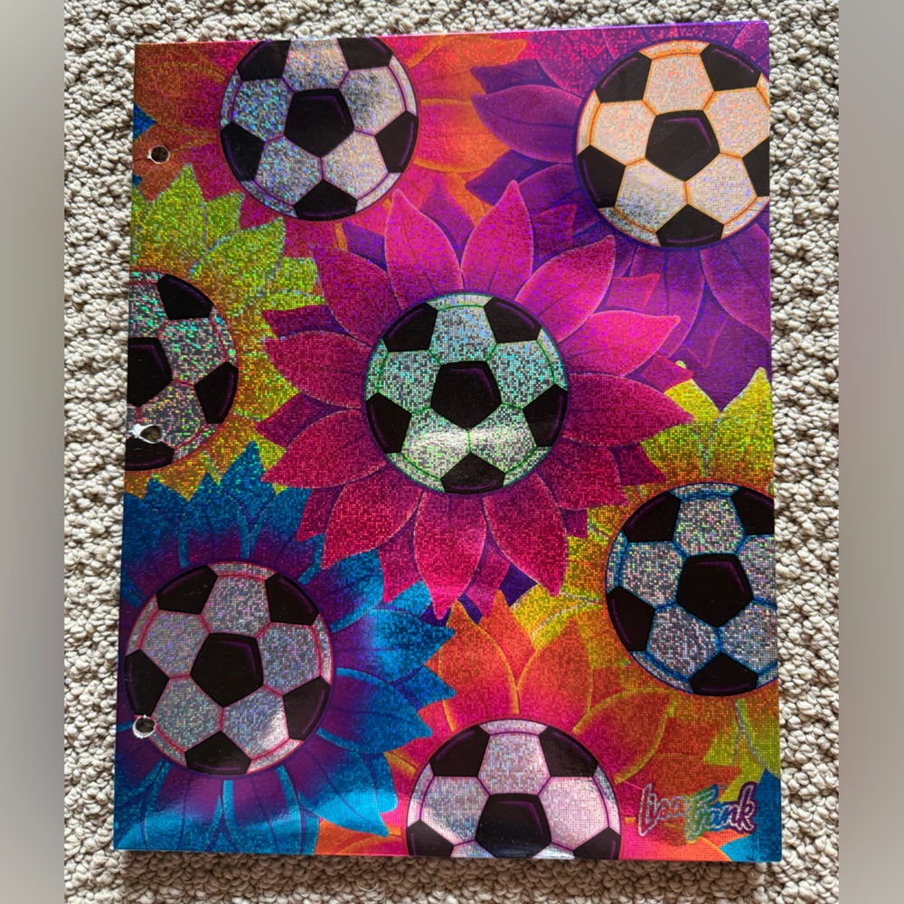 Vintage Lisa Frank Glitter Soccer Blossoms Pocket Folder